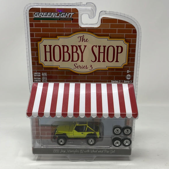 Greenlight Collectibles: The Hobby Shop Series 3 “1991 Jeep Wrangler YJ with wheel and tire set”
