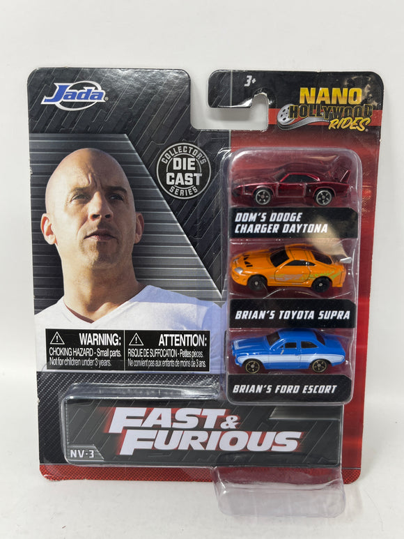 Jada Nano Hollywood Rides Fast & Furious “Dom’s Dodge Charger Daytona, Brian’s Toyota Supra, Brian’s Ford Escort”